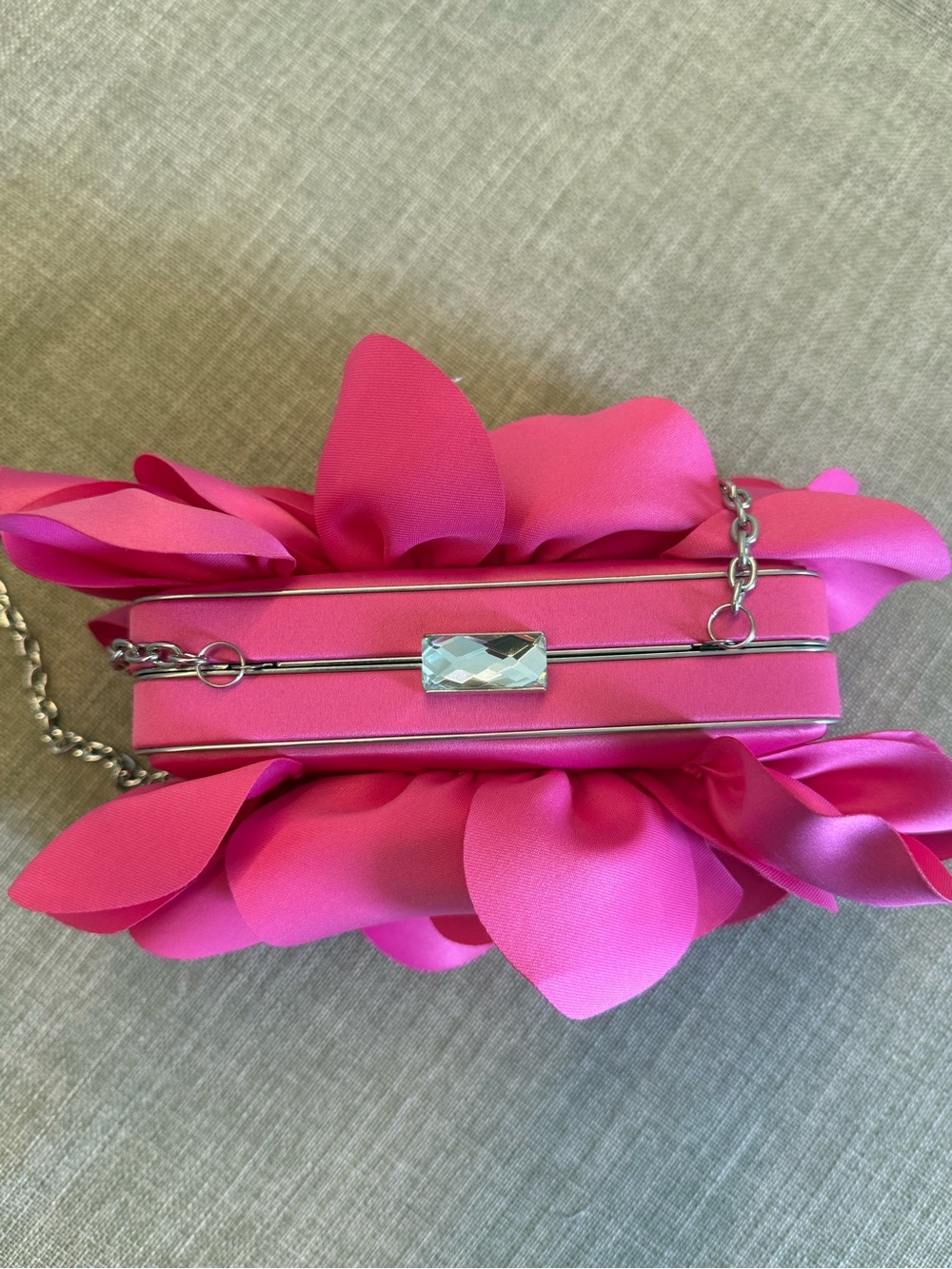 Pink Floral Accent Chain-Handle Women’s Evening Bag - Picture 3 of 5